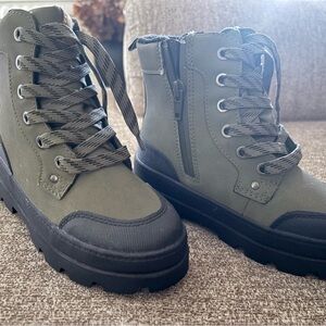 Green Lace-Up Ankle Boots